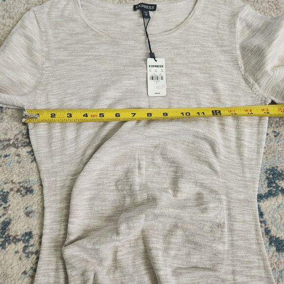 NWT Express Cream Ribbed Dress Body Con Long Sleeve Womens M Sweater - Picture 9 of 10